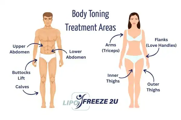 Graphic showing where you can have Body toning Treatment Sunbury on your body